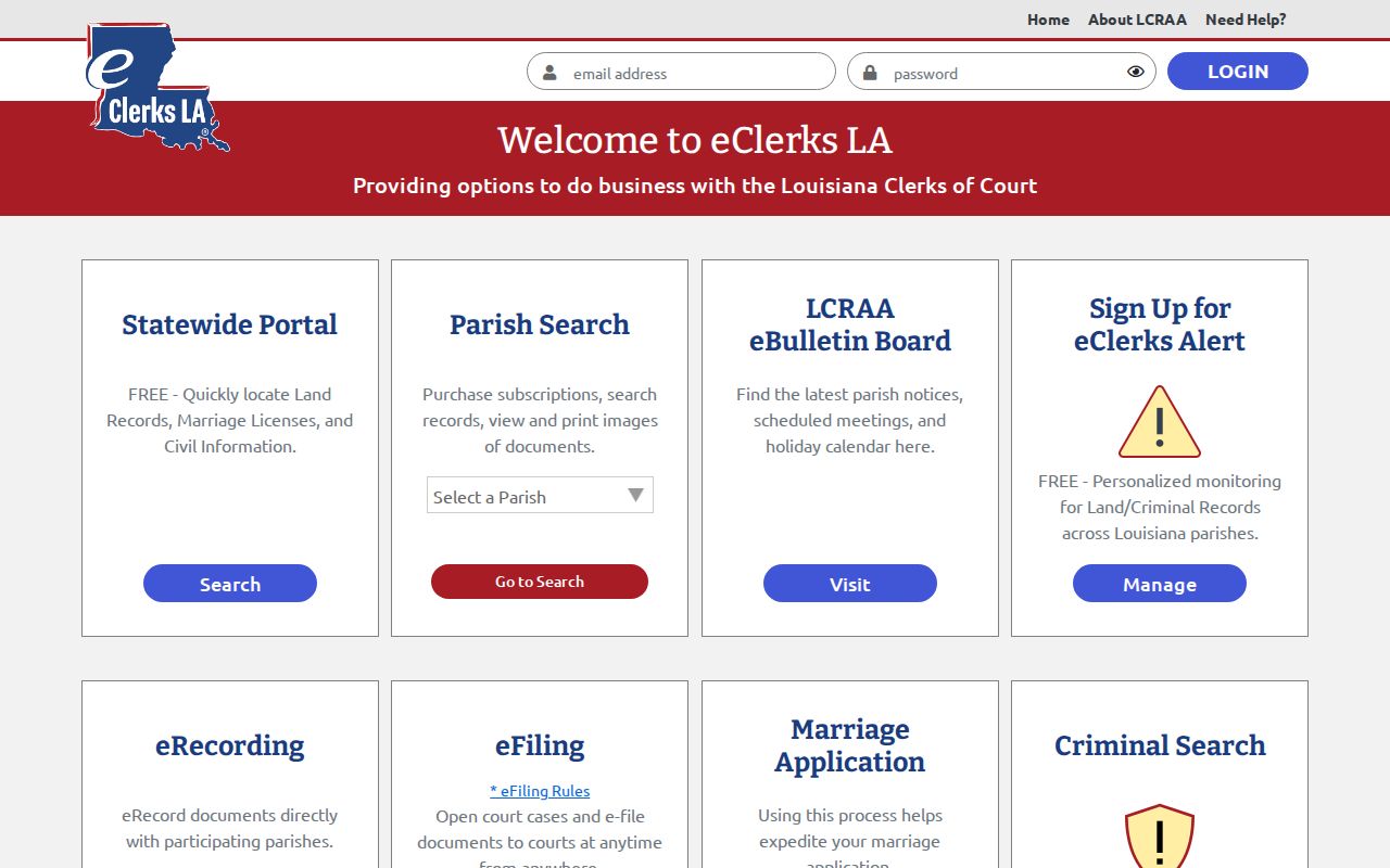 Vermilion Parish case search record entry screen for eClerks LA