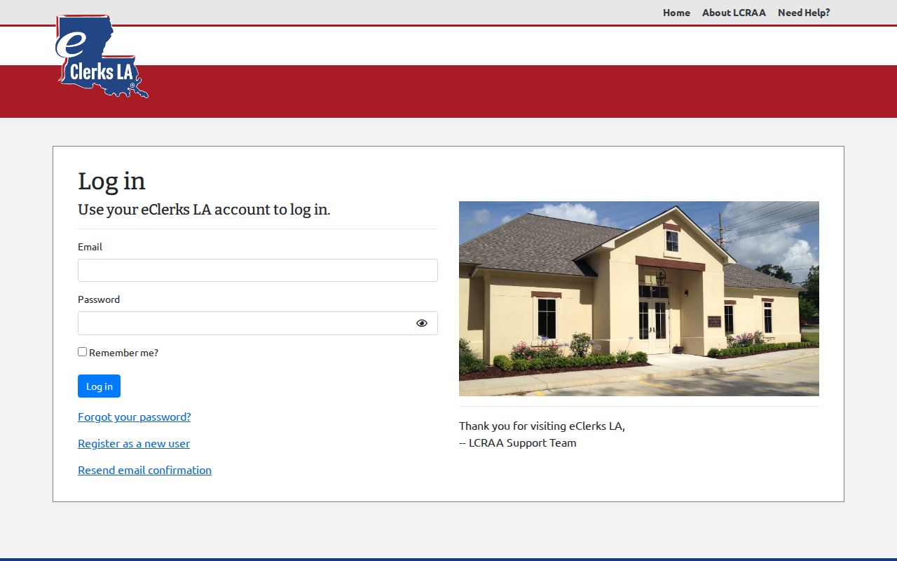 Vermilion Parish case search record login form with eClerks account fields