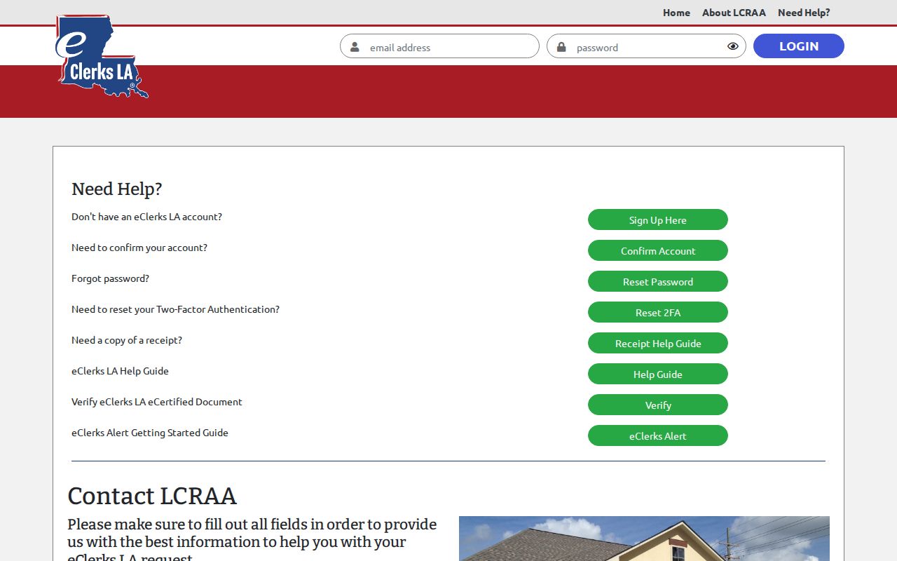 Vermilion Parish case search record support form for LCRAA and eClerks access