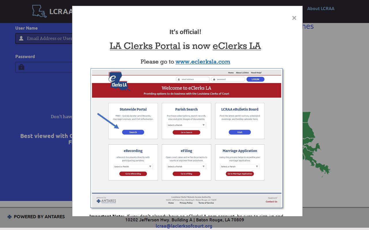 Vermilion Parish case search record access through the LCRAA public portal
