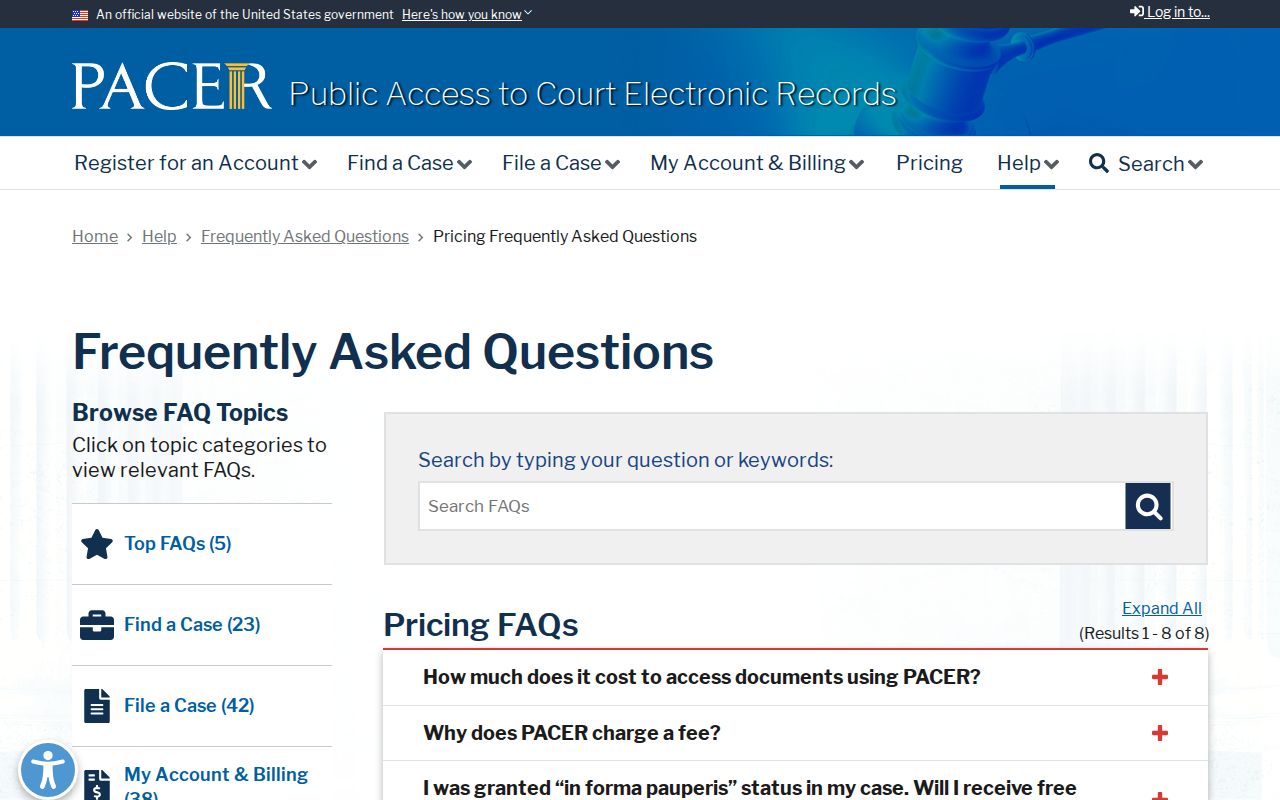 Vermilion Parish federal court record PACER pricing source
