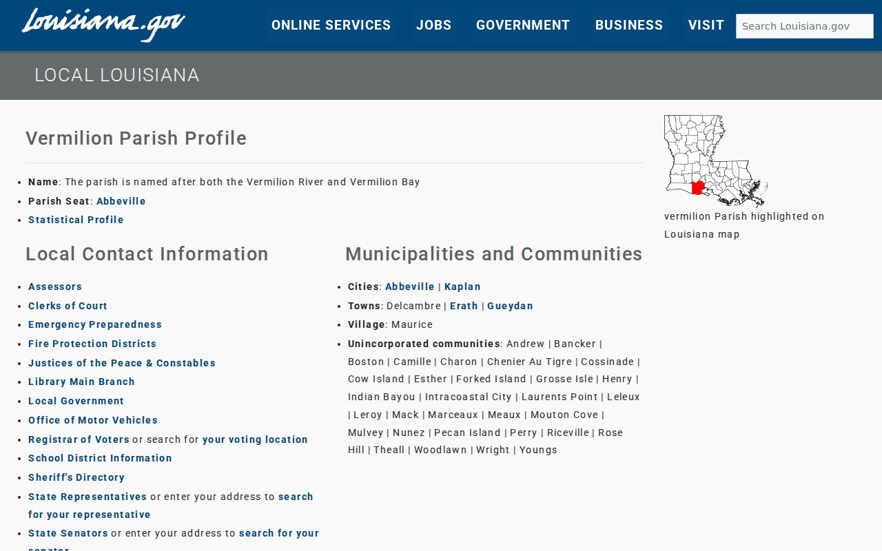 Vermilion court docket parish profile and local court municipality information