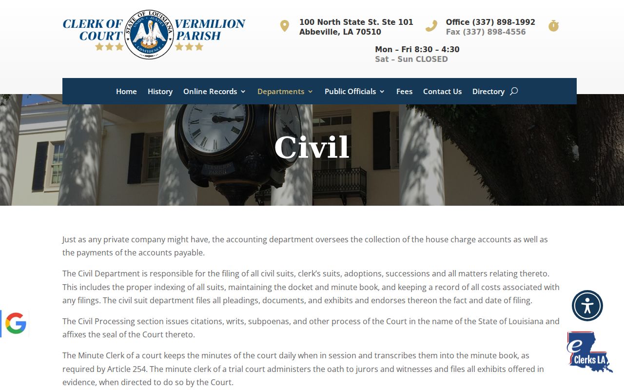 Vermilion civil docket Civil Department records page