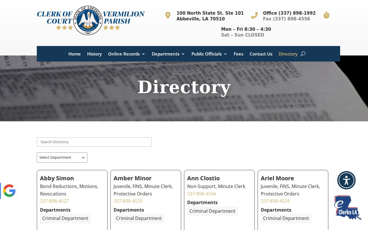 Vermilion criminal, civil, and traffic court docket department directory