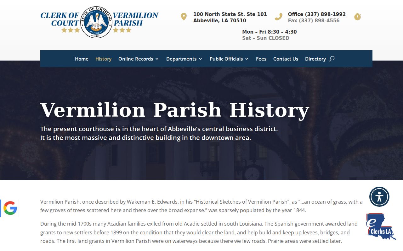 Vermilion court docket parish courthouse and clerk records history