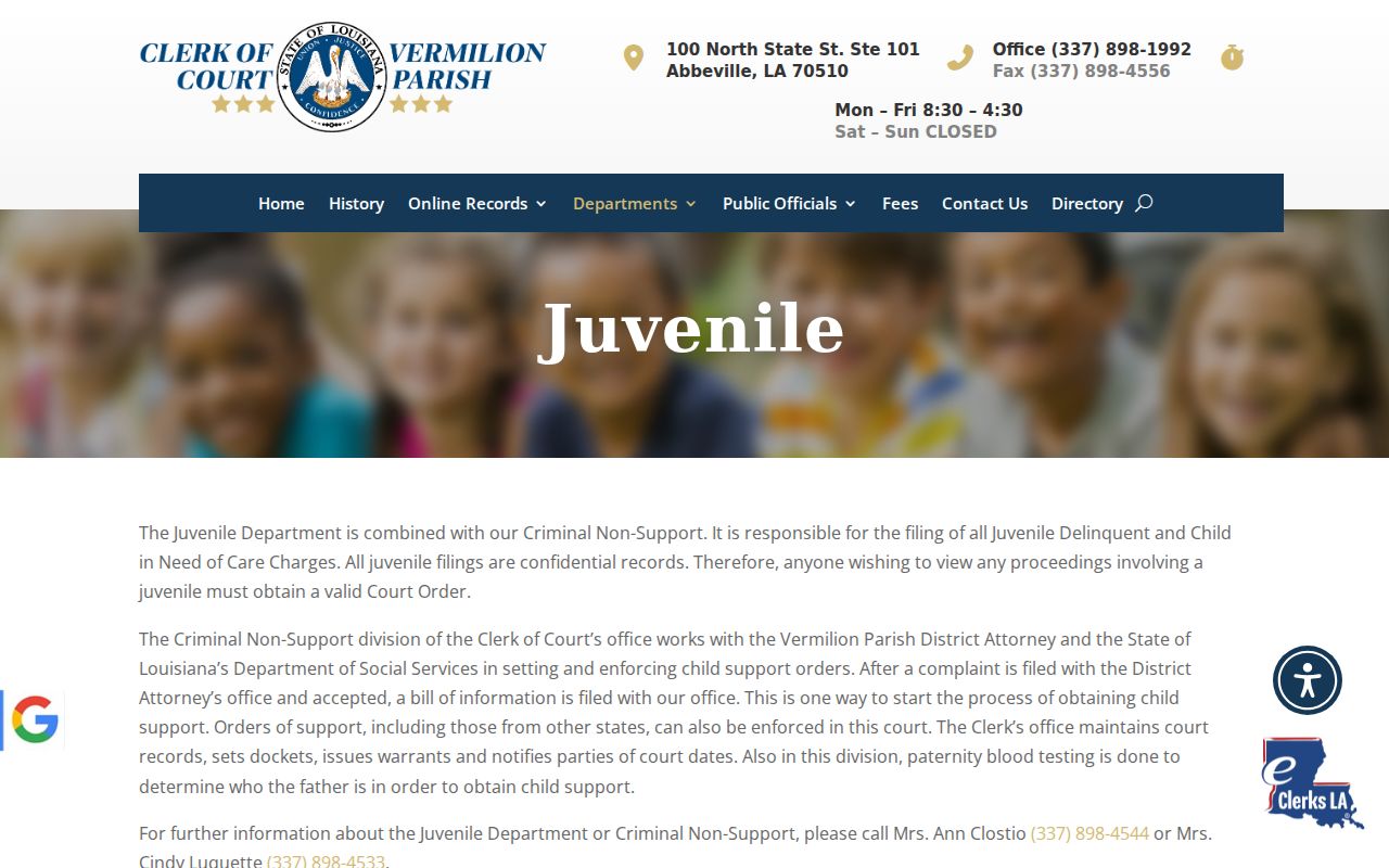 Vermilion Parish case search record notice for confidential juvenile court access