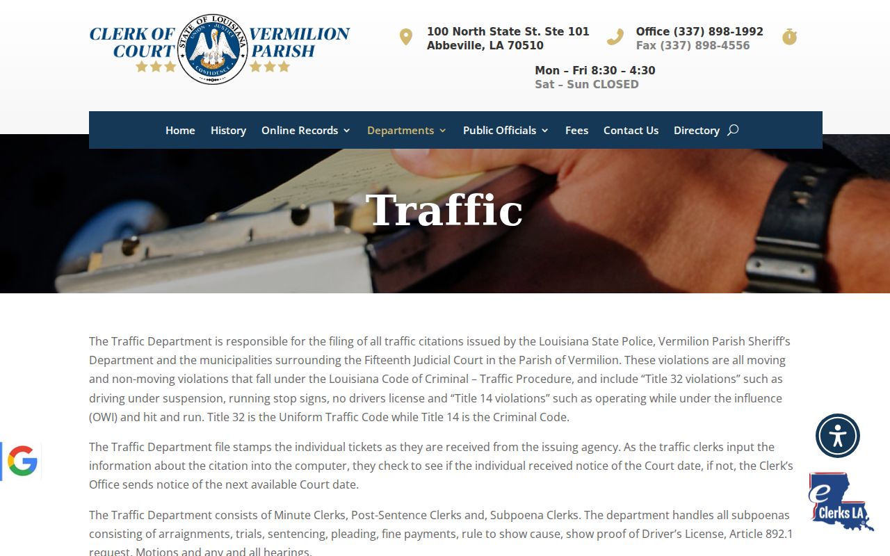 Vermilion Parish traffic court records department source